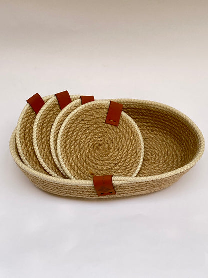 Woven Coasters set & woven bowl (4 coasters) 17x5cm