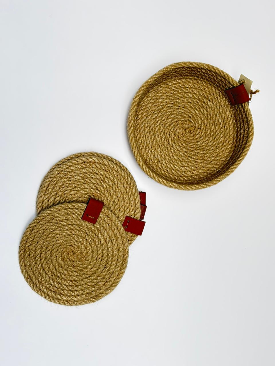 Woven Coasters set & woven bowl (4 coasters) 17x5cm